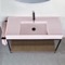 Pink Sink Bathroom Vanity, Floor Standing, Natural Brown Oak, Modern, 43